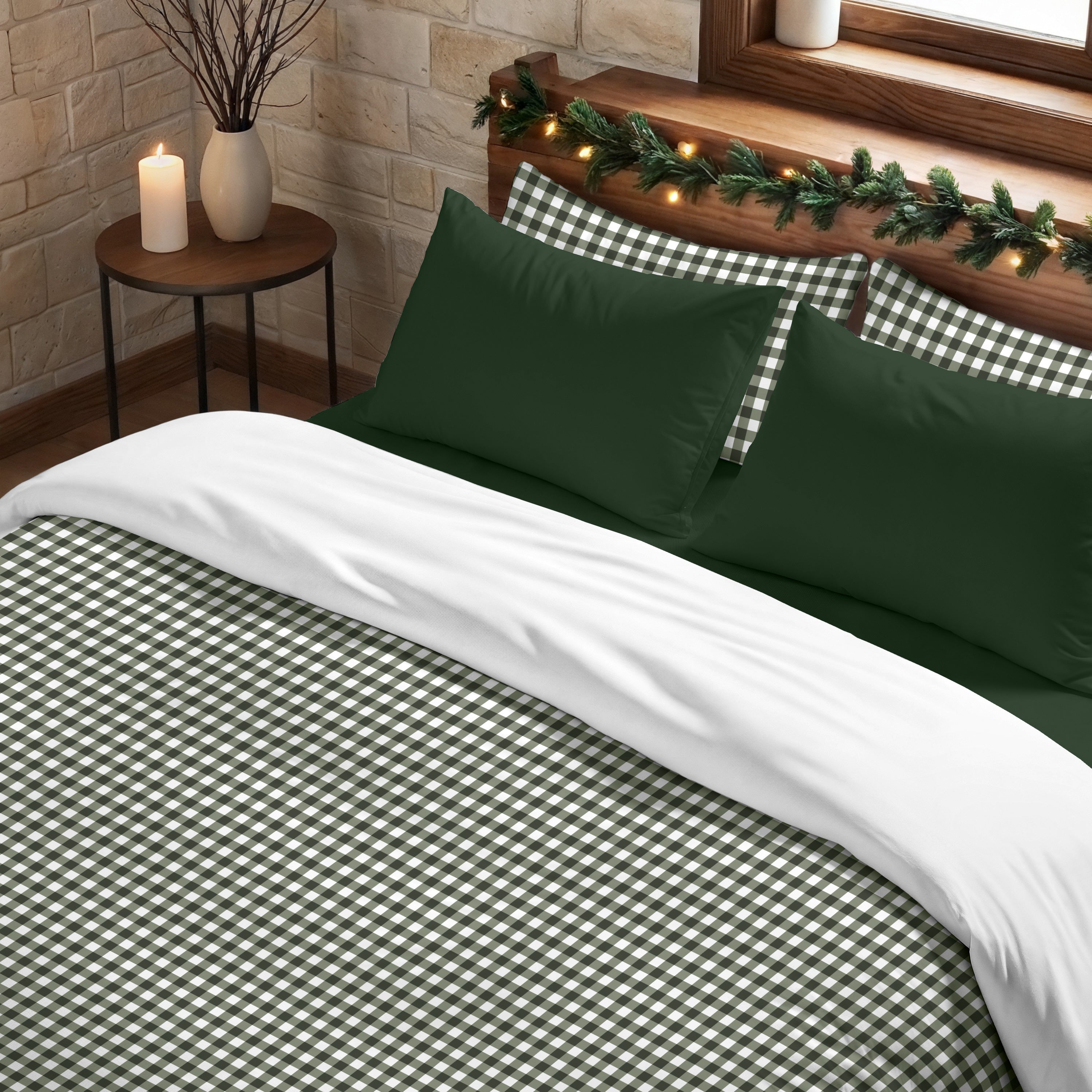 Funda nórdica con clicks Vichy Verde 100% algodón