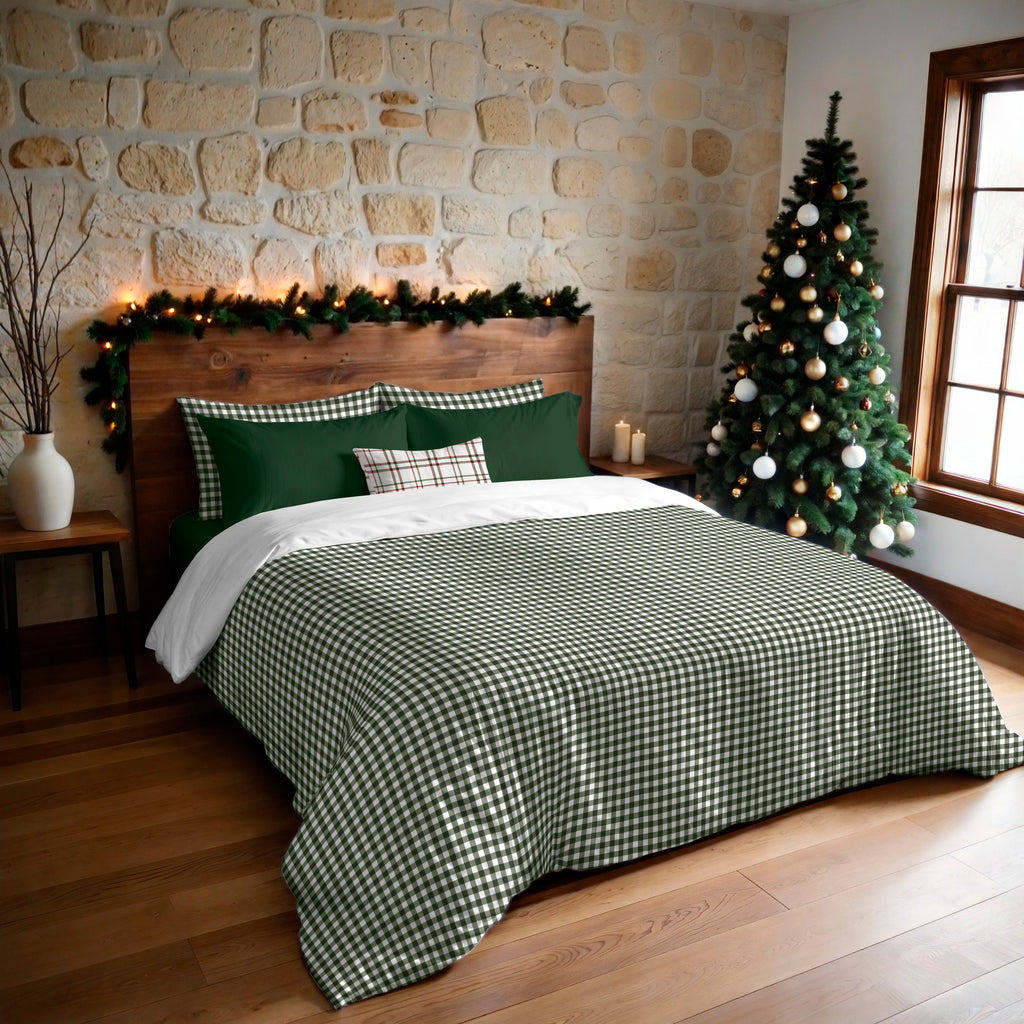 Funda nórdica con clicks Vichy Verde 100% algodón