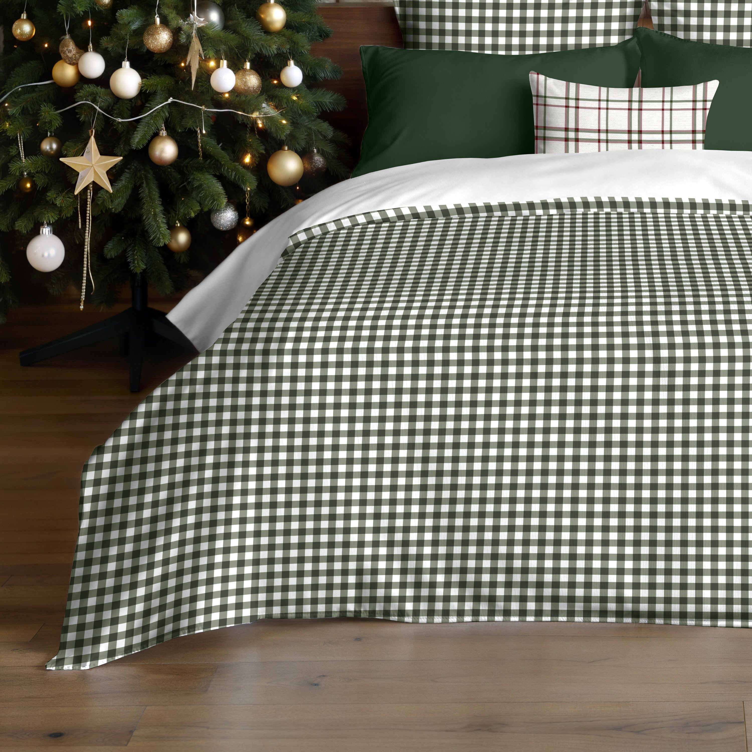 Funda nórdica con clicks Vichy Verde 100% algodón