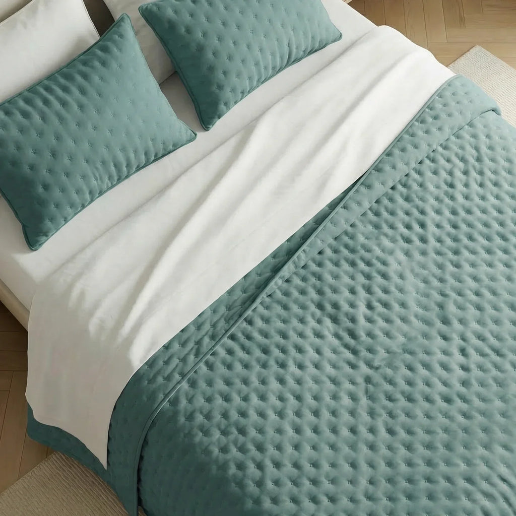 Colcha lisa acolchada Azul Turquesa tacto suave