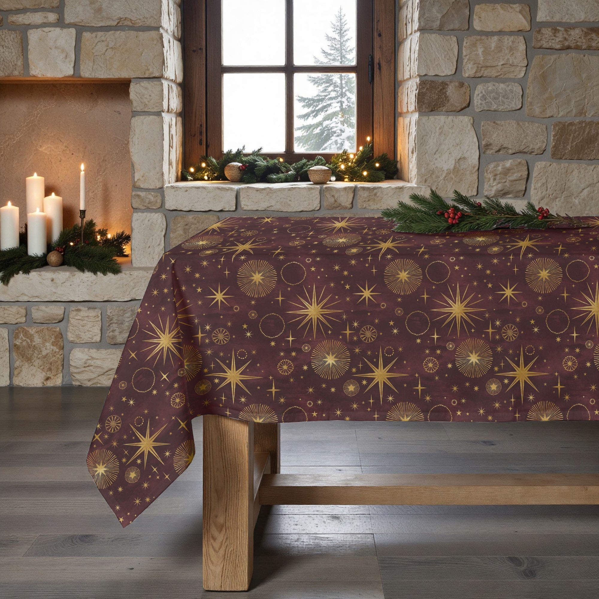 Nappe résistante aux taches de Noël rouge ciel