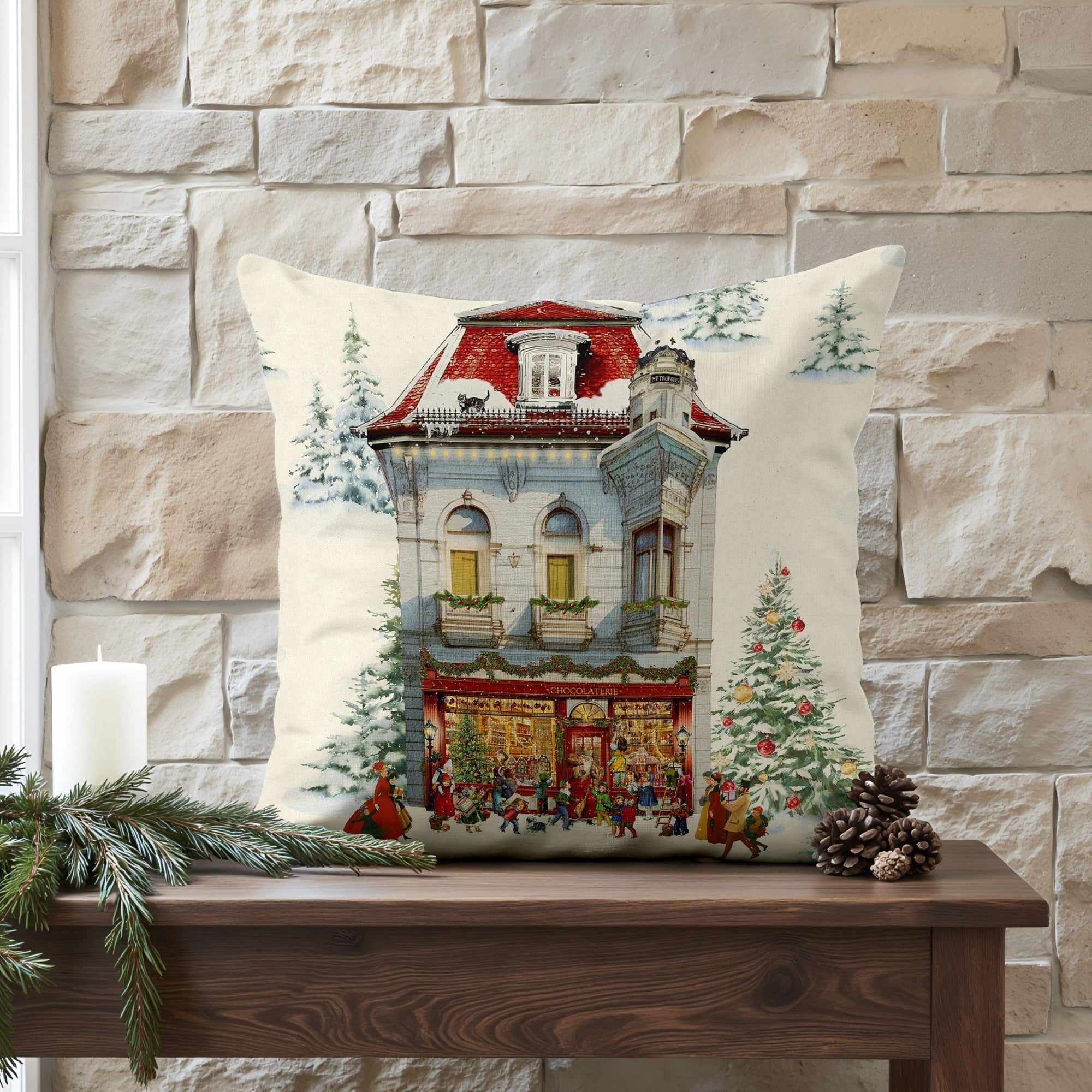 Funda de cojín 100% algodón Christmas City B 50x50 cm