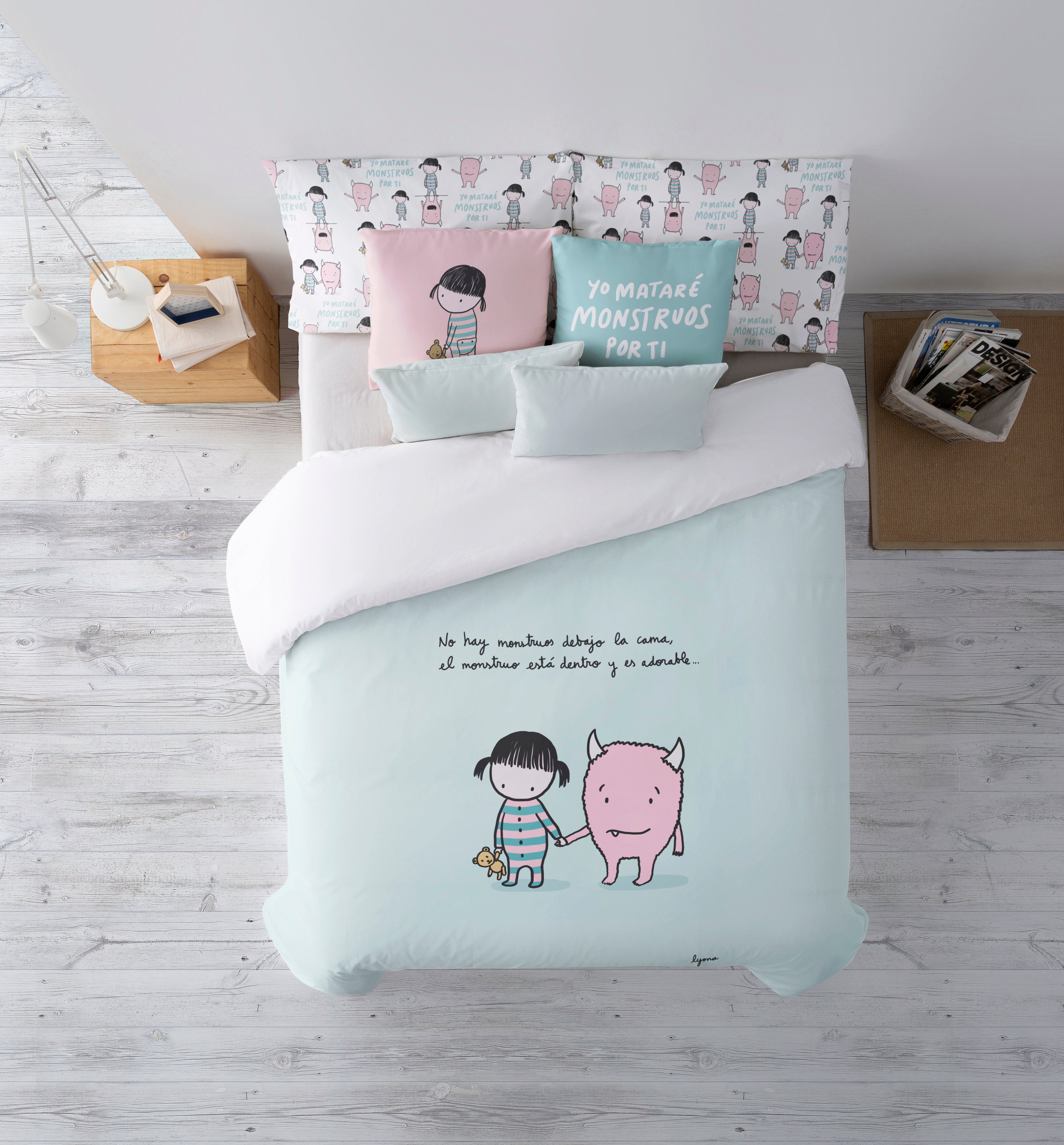 Funda nórdica con botones 100% algodón Monstruo