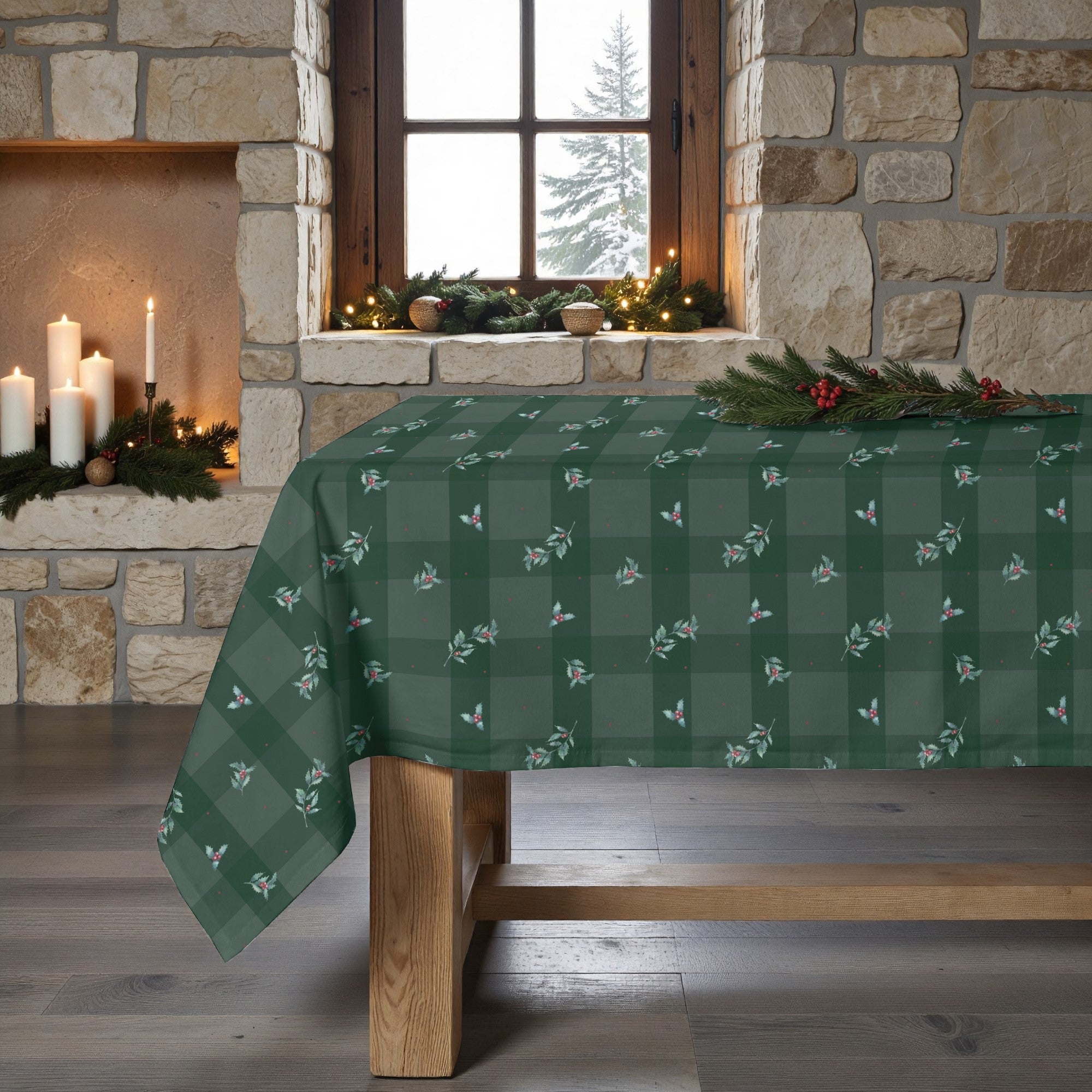 Green Christmas stain-resistant tablecloth 1
