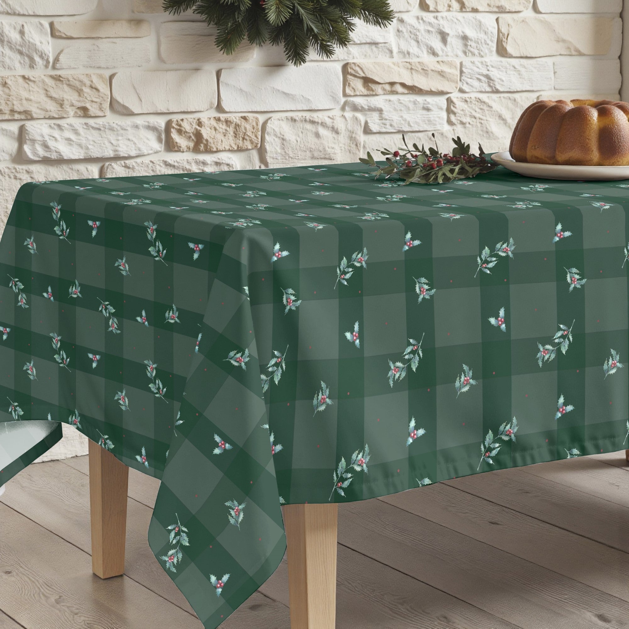 Green Christmas stain-resistant tablecloth 1