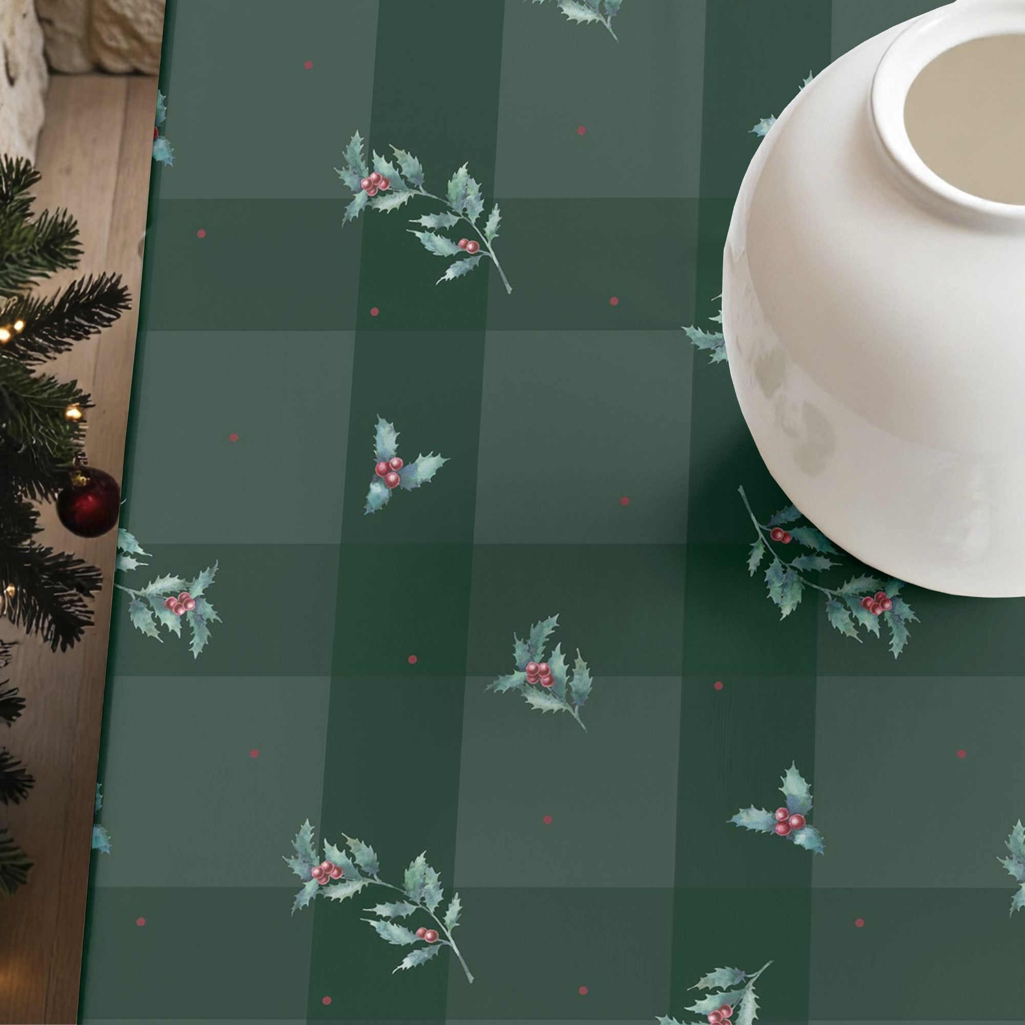 Green Christmas stain-resistant tablecloth 1