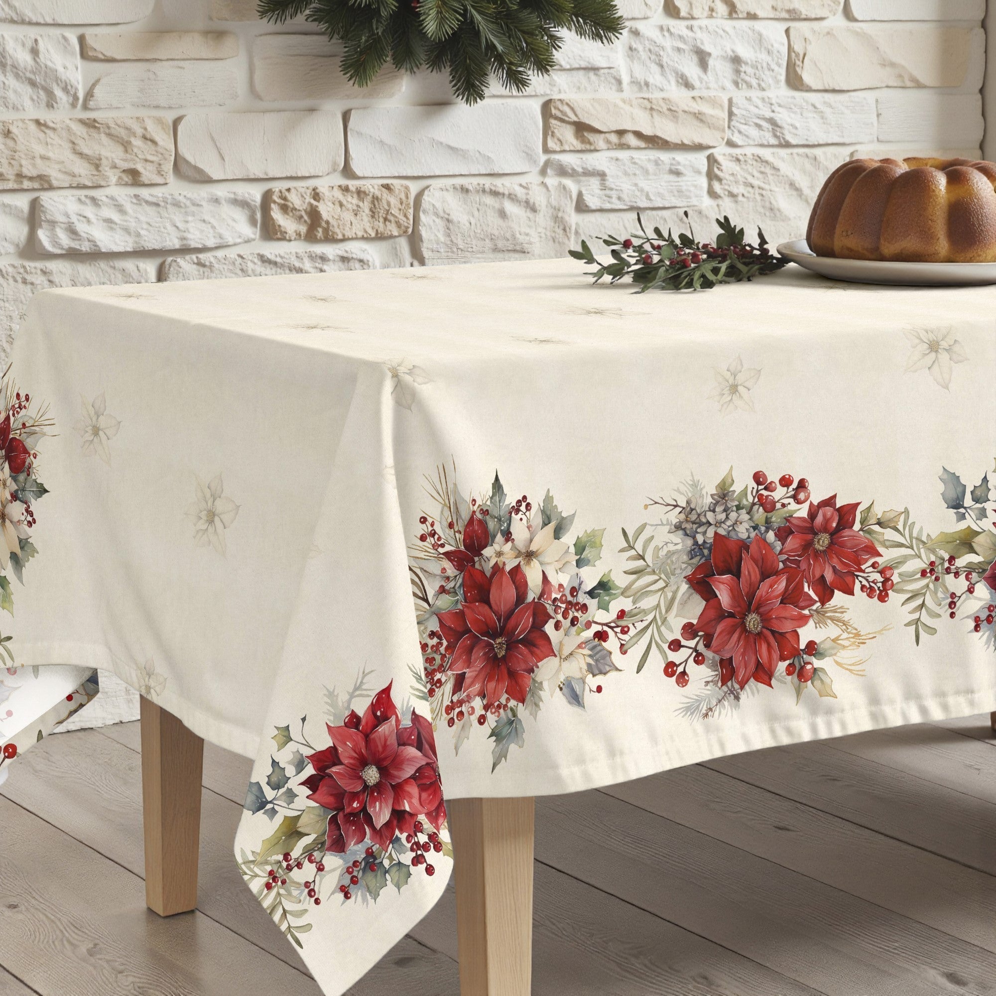 Mantel antimanchas Holiday ponsettia 1225