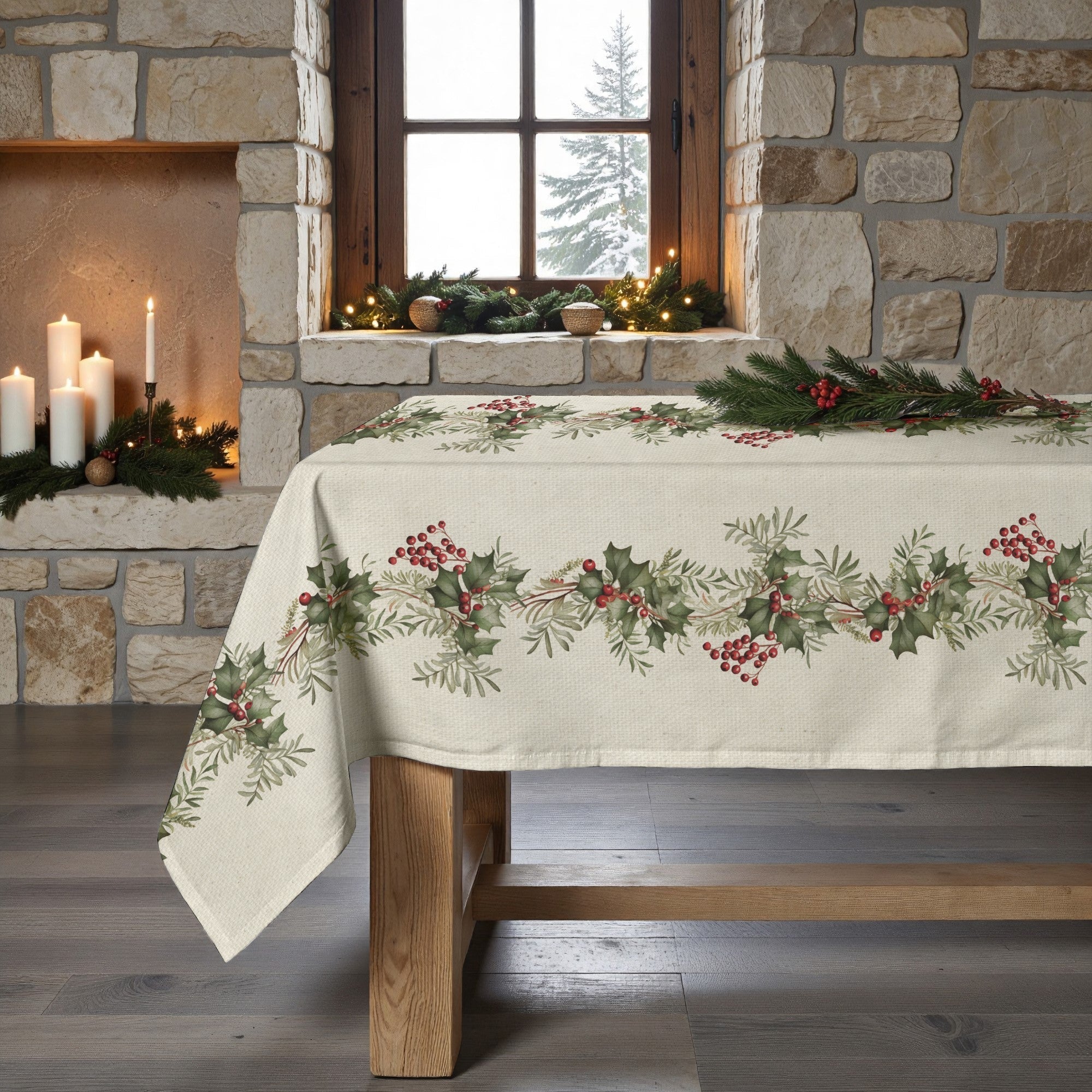 Mantel antimanchas Holly garland 1225