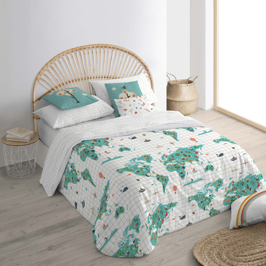 Nordic set 100% cotton World Map Blue