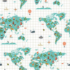 Nordic set 100% cotton World Map Blue