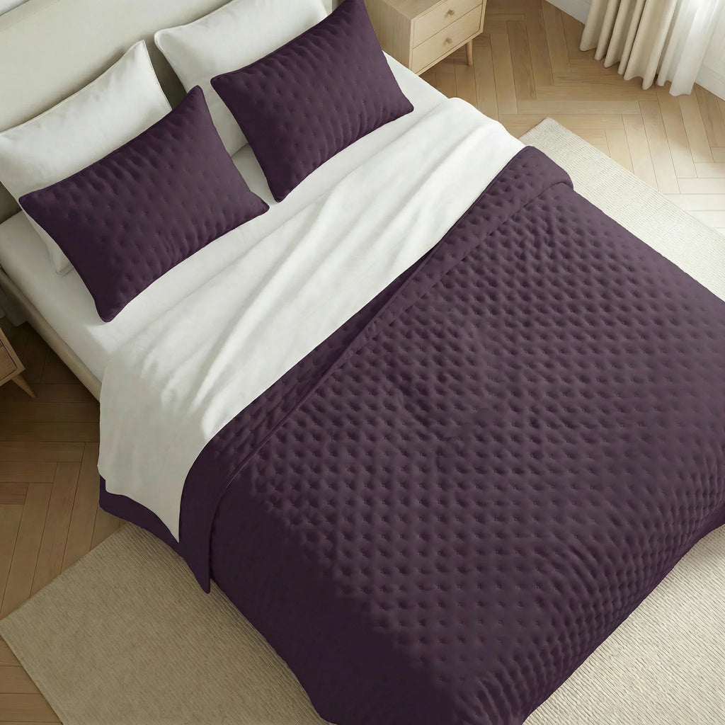 Colcha lisa acolchada Morado tacto suave
