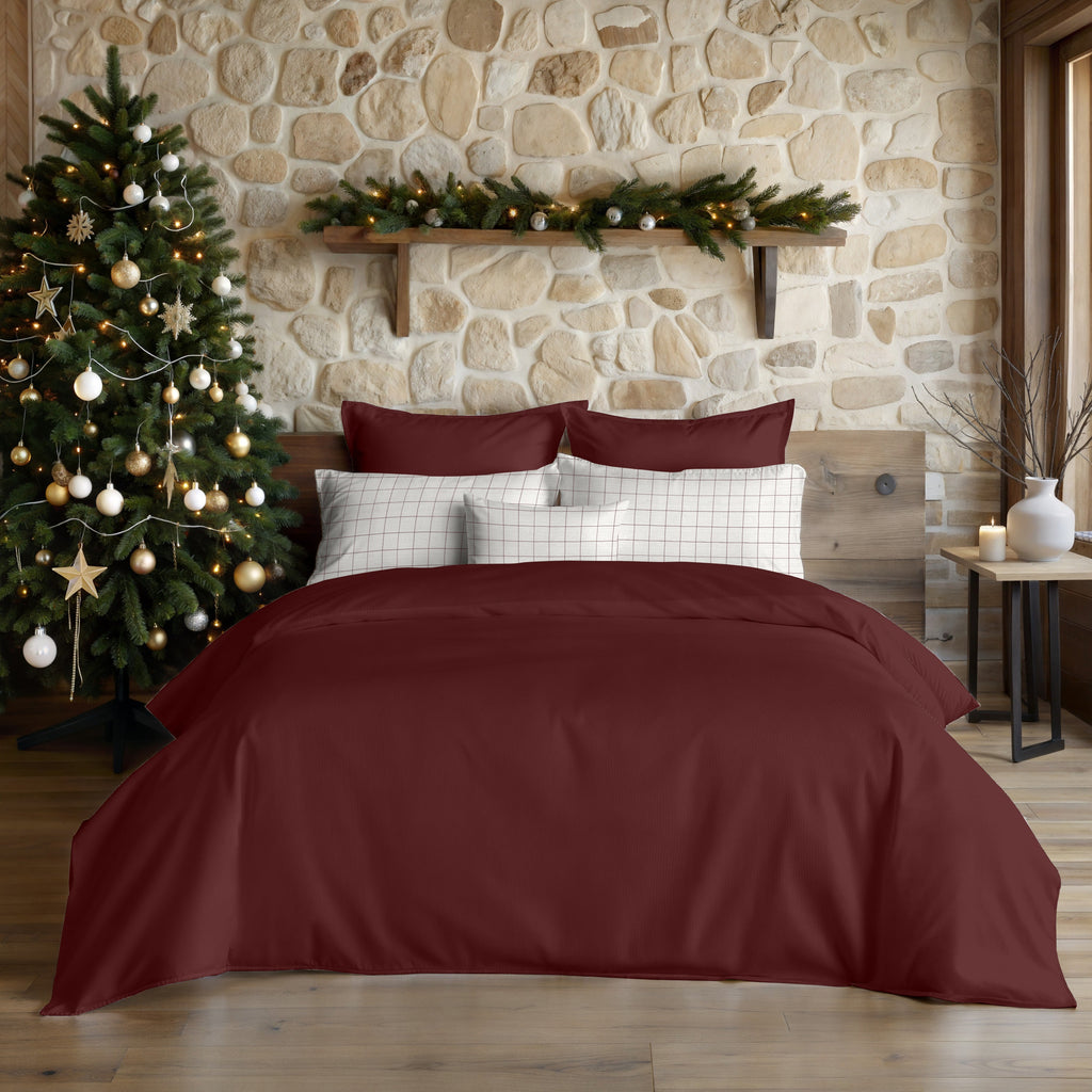 Funda nórdica con clicks Burdeos Liso 100% algodón
