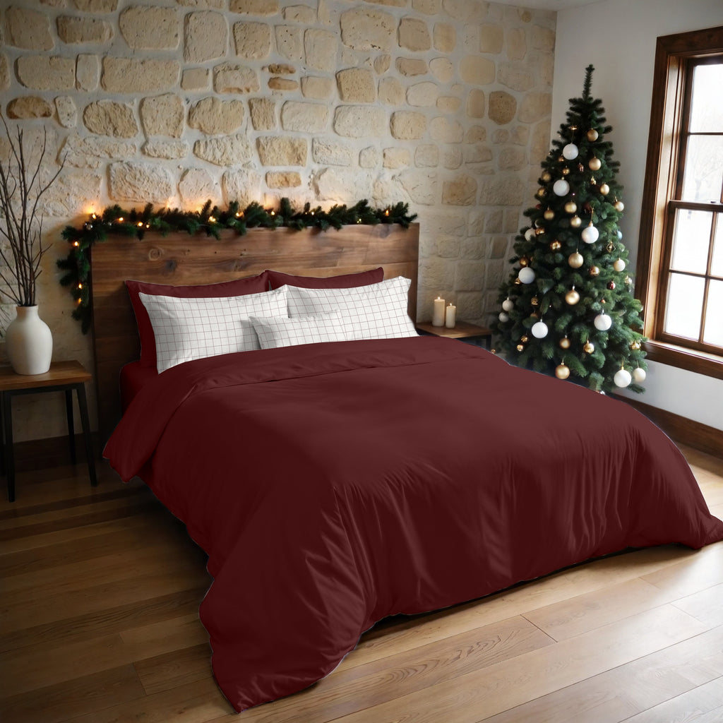 Funda nórdica con clicks Burdeos Liso 100% algodón