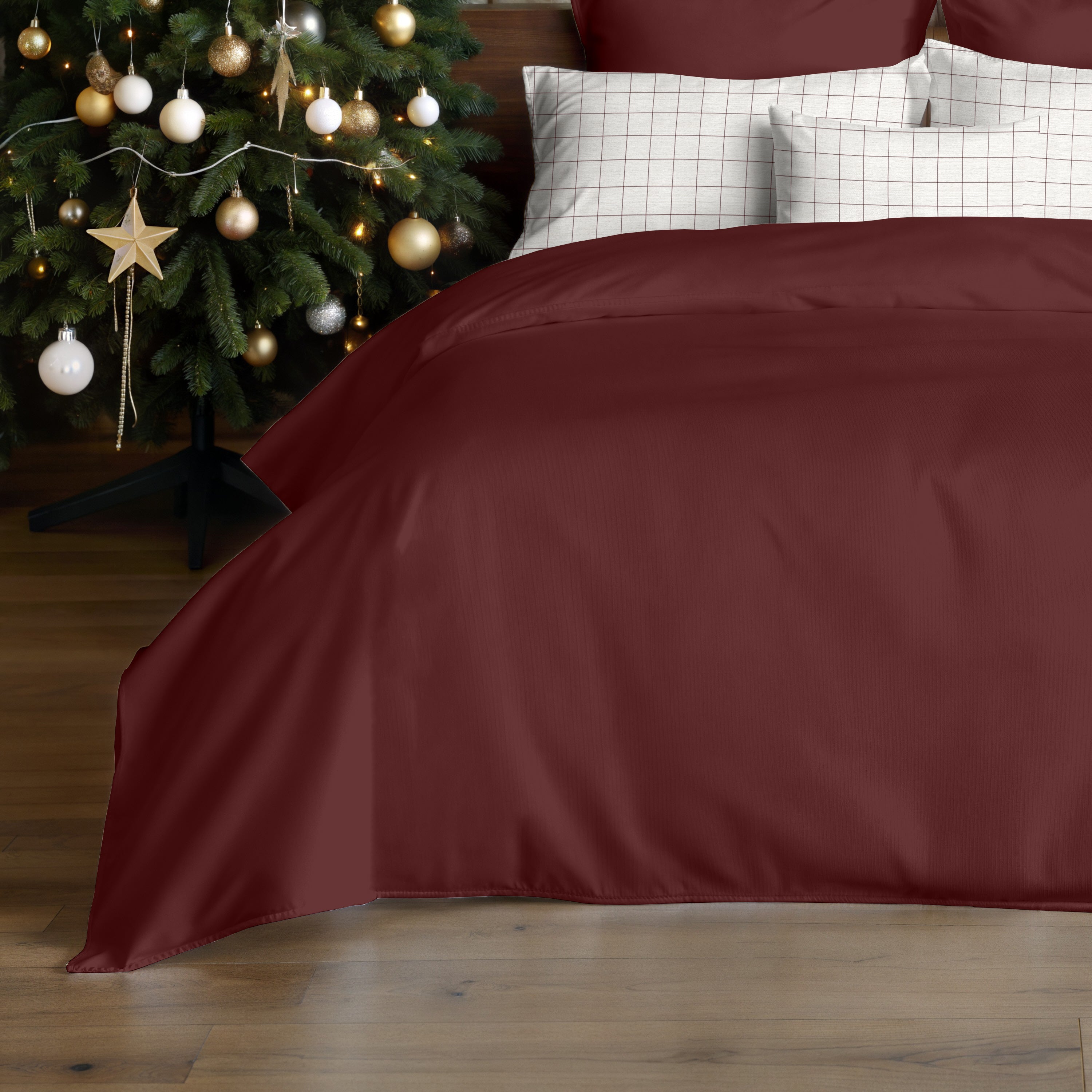 Funda nórdica con clicks Burdeos Liso 100% algodón