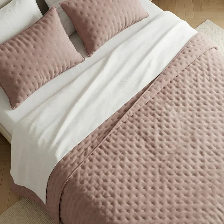 Colcha lisa acolchada Rosa Empolvado tacto suave
