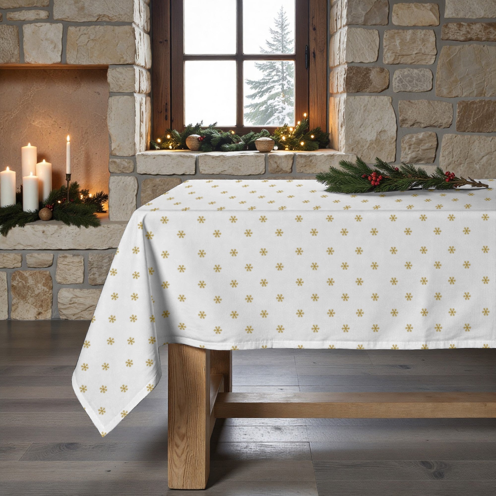 Snowflakes Gold stain-resistant tablecloth
