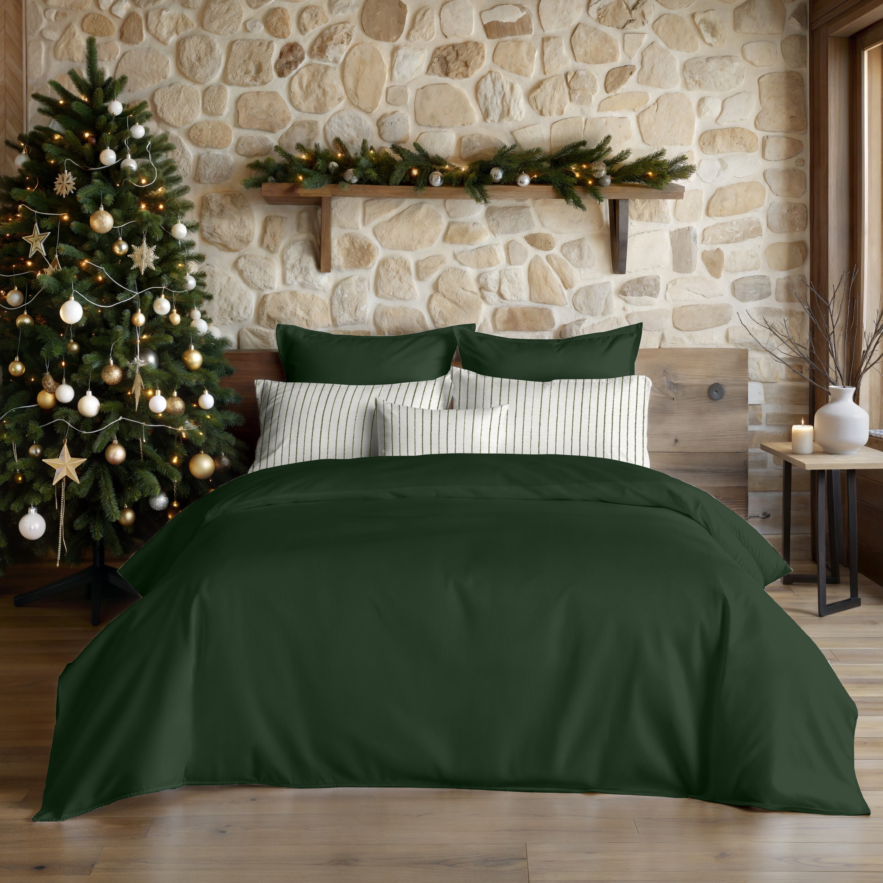 Funda nórdica con clicks Verde Liso 100% algodón