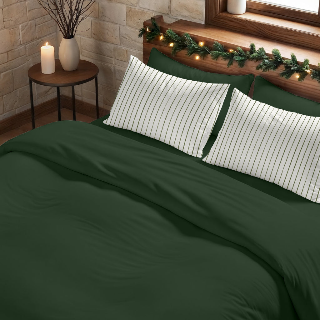 Funda nórdica con clicks Verde Liso 100% algodón