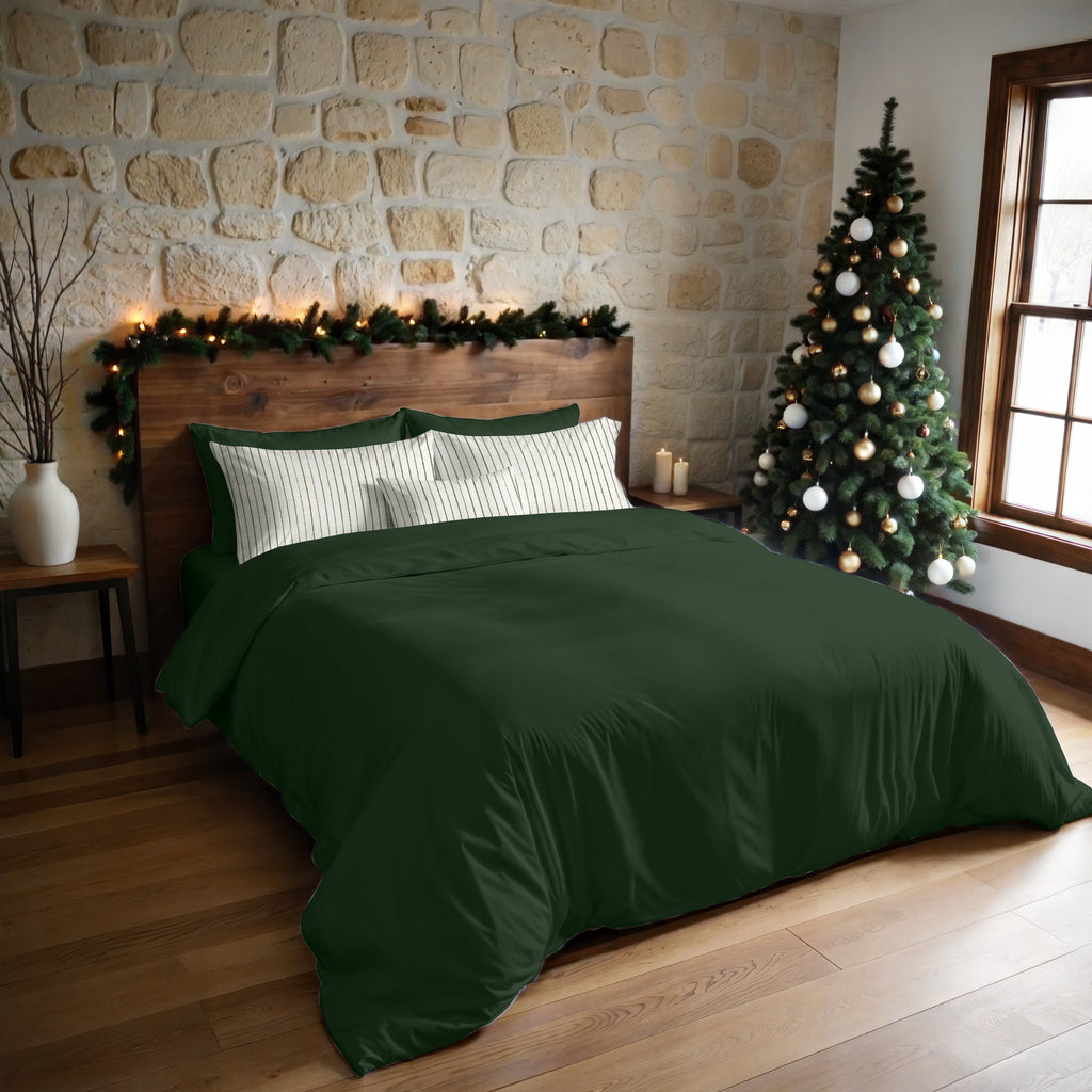 Funda nórdica con clicks Verde Liso 100% algodón