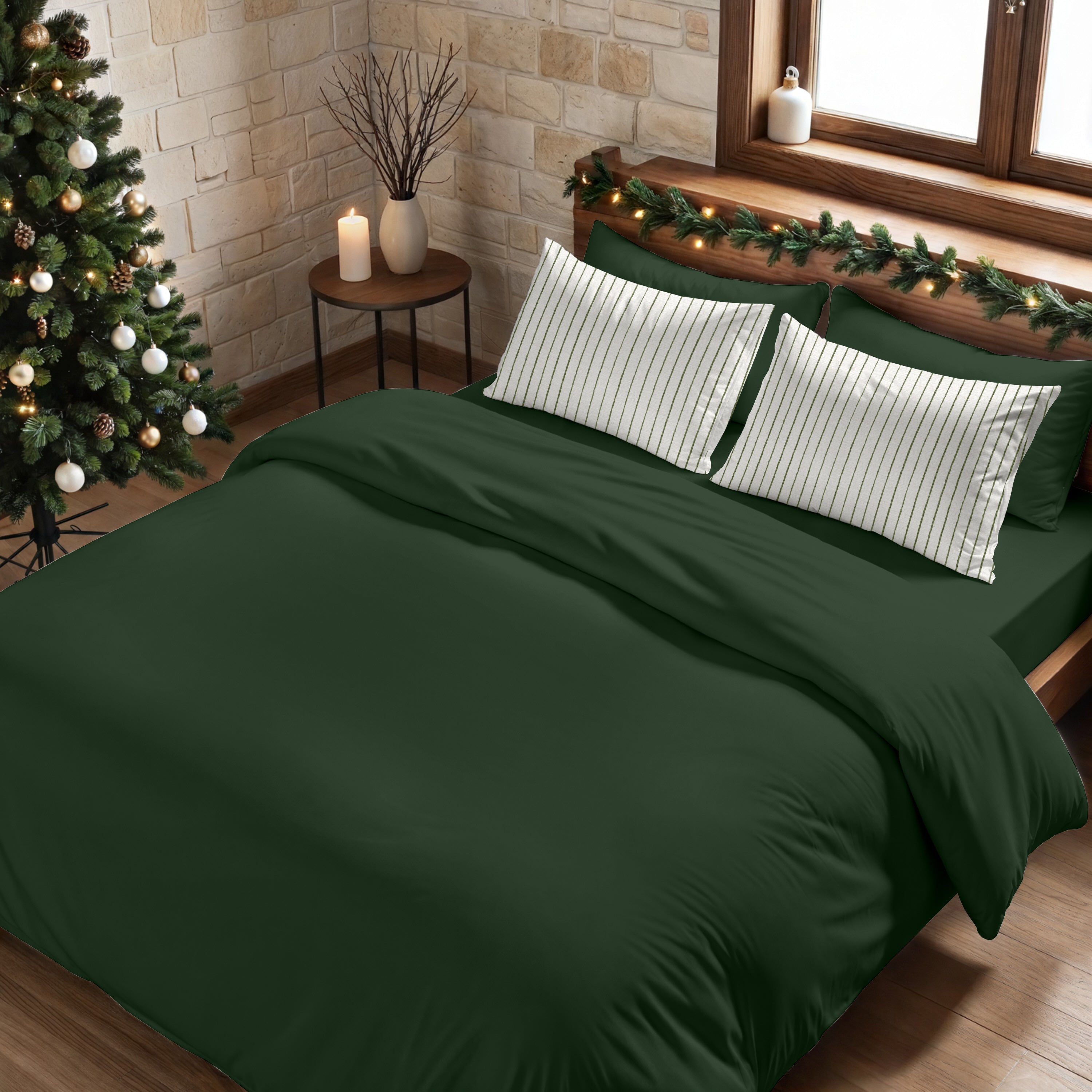 Funda nórdica con clicks Verde Liso 100% algodón
