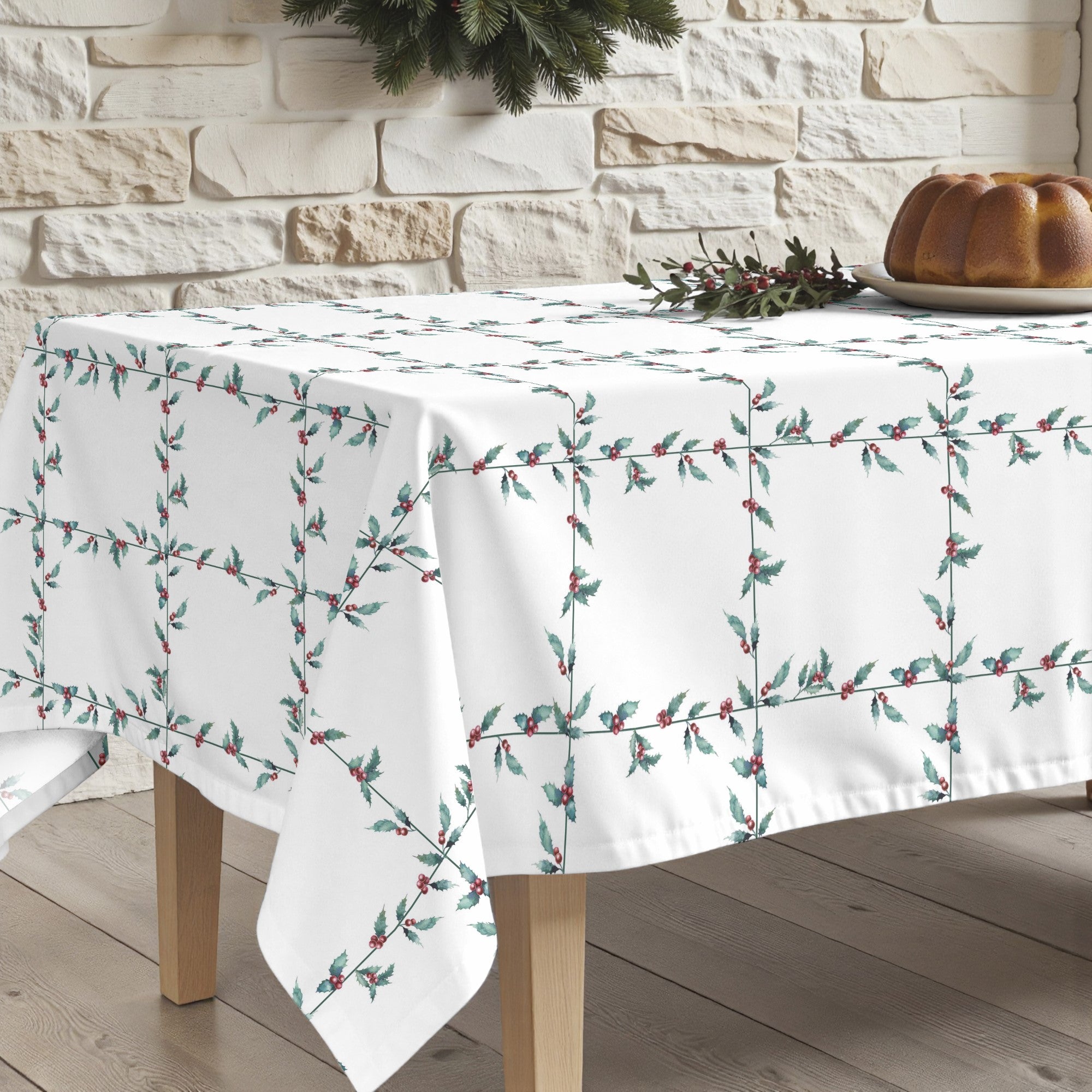White Christmas stain-resistant tablecloth 1