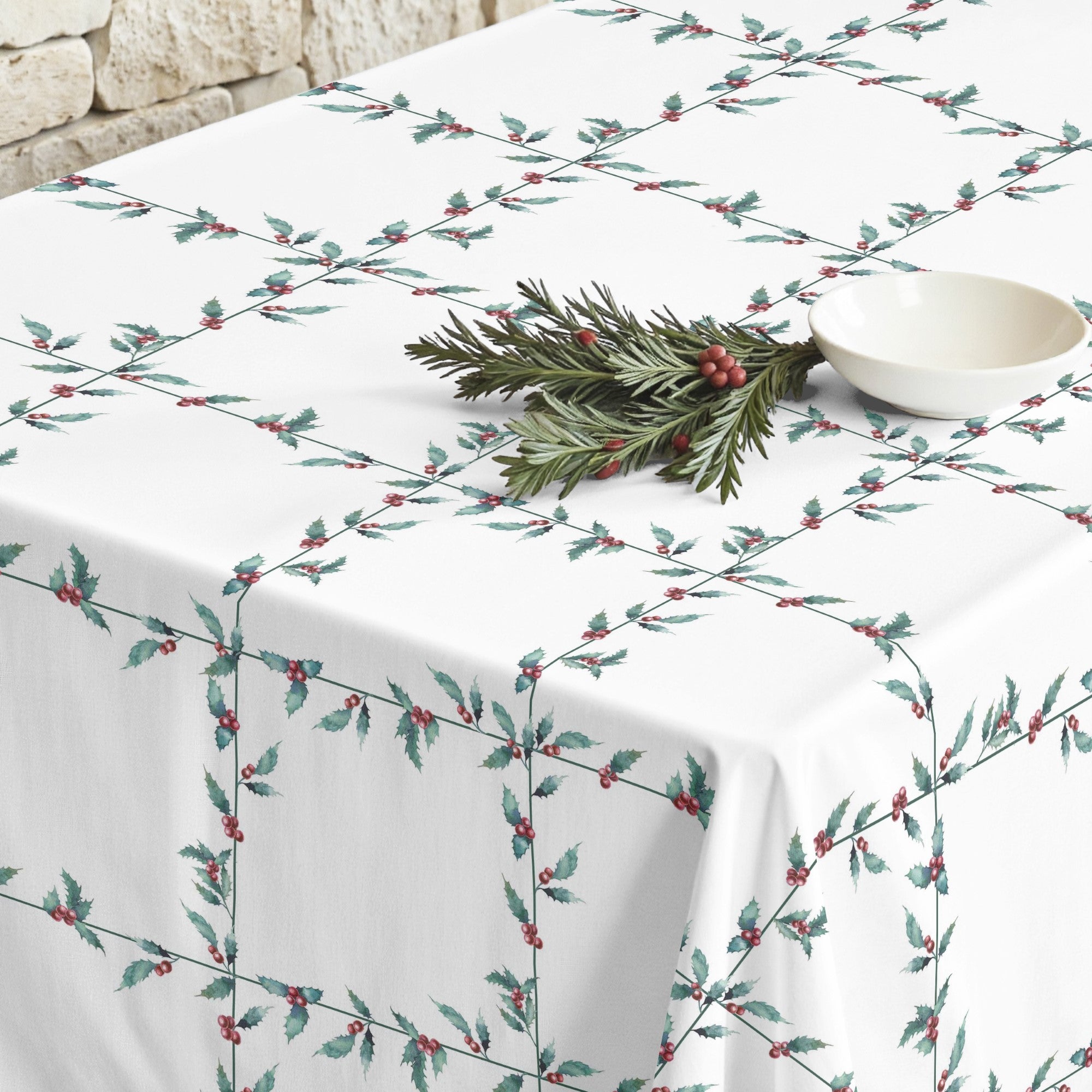 White Christmas stain-resistant tablecloth 1