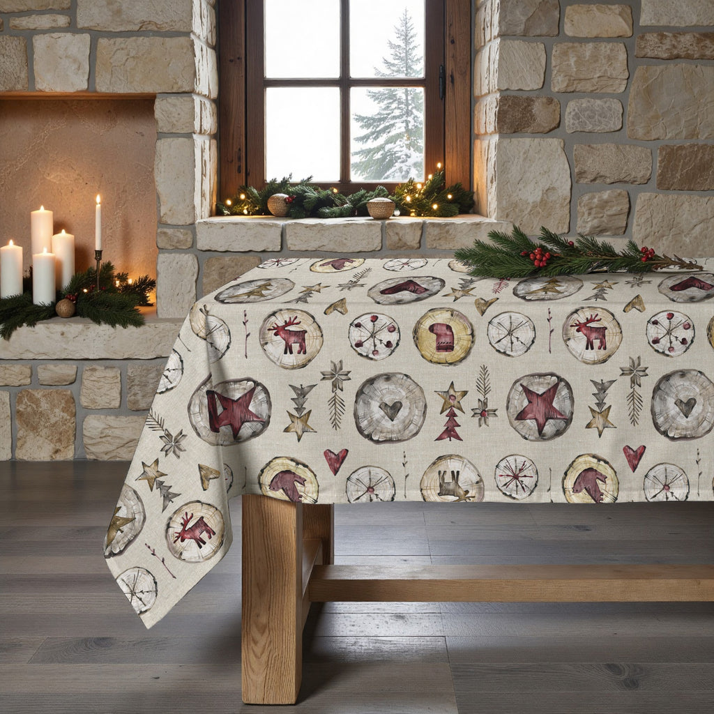 Wooden Christmas 2 stain-resistant tablecloth