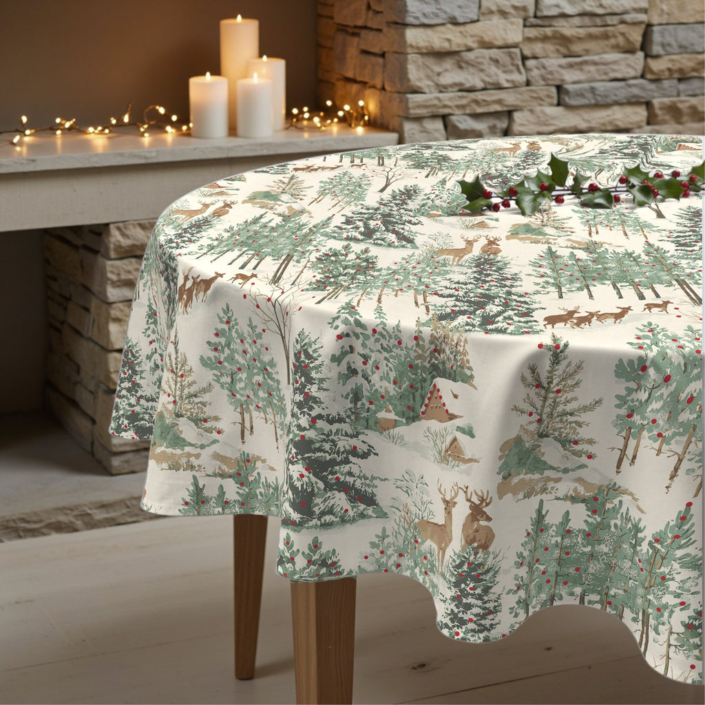Mantel redondo antimanchas Christmas Ciervo 1-100