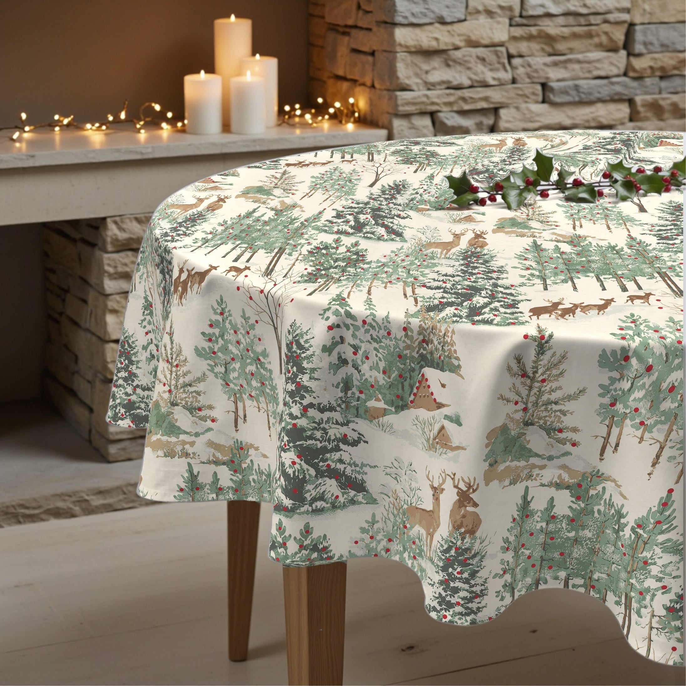 Mantel redondo antimanchas Christmas Ciervo 1-100